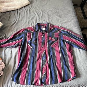 Oversized Wrangler Striped Pearl Snaps Shirt